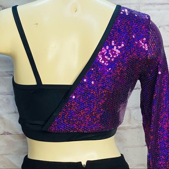 Balera Sequin one arms Dance crop Tops MA - Picture 2 of 7